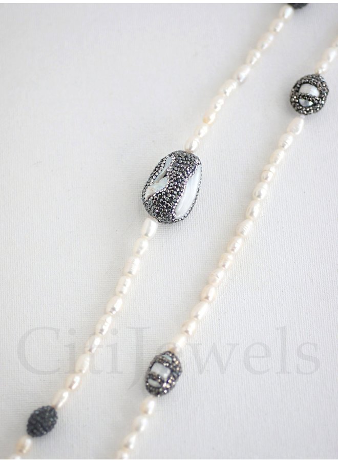 Oval Pearl 40" Crystallized Necklace