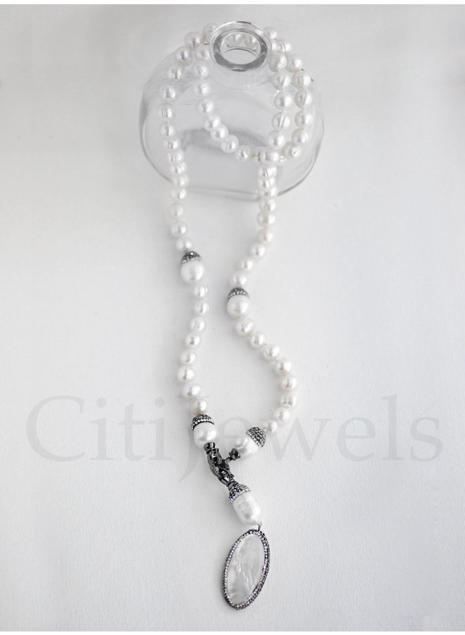 32" Pearl Necklace w/ Crystalized MOP