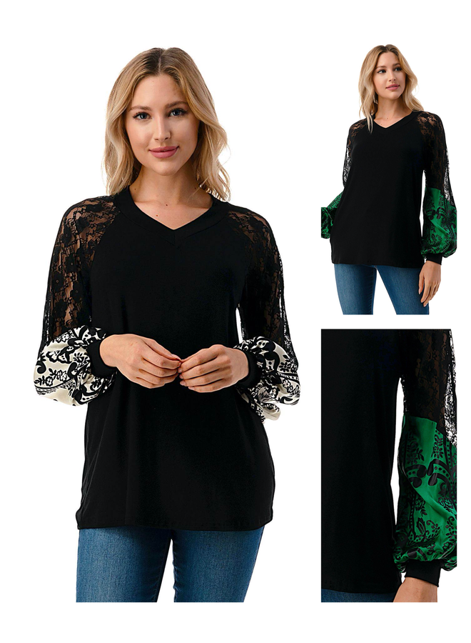 Lace & Silk Detail V Neck Top