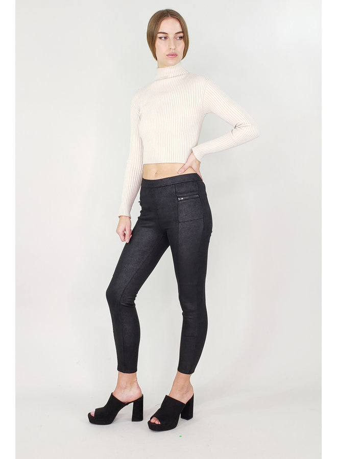 Suede Pull On Zipper Skinny Jeans