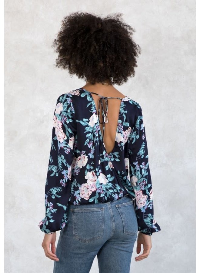 Silky Floral Print Surplice Top