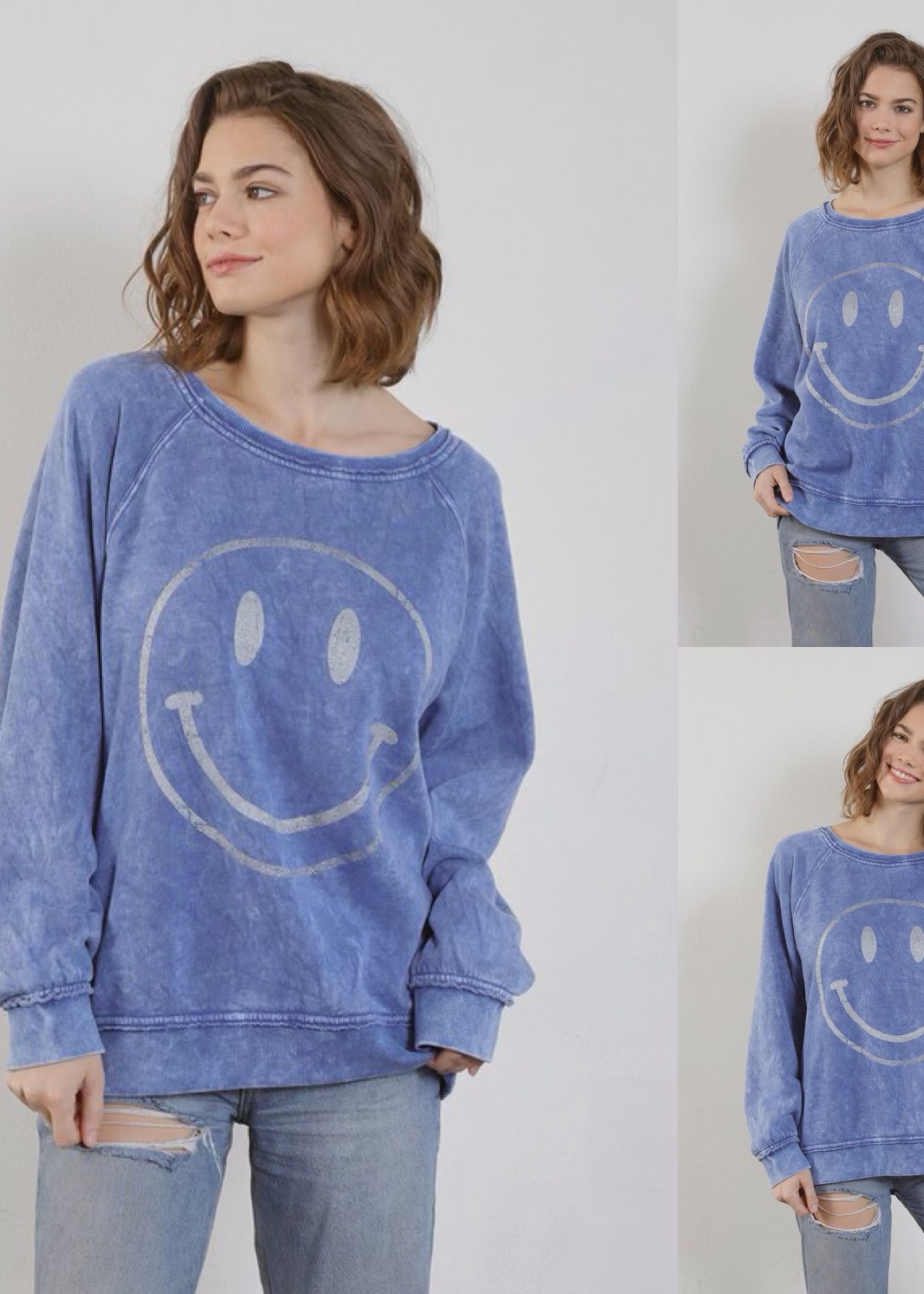 Soft Acid Wash Smile Sweatshirt
