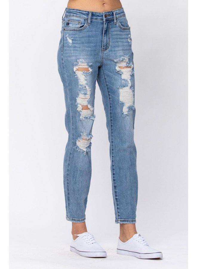 Hi Rise Boyfriend Destroyed Jeans