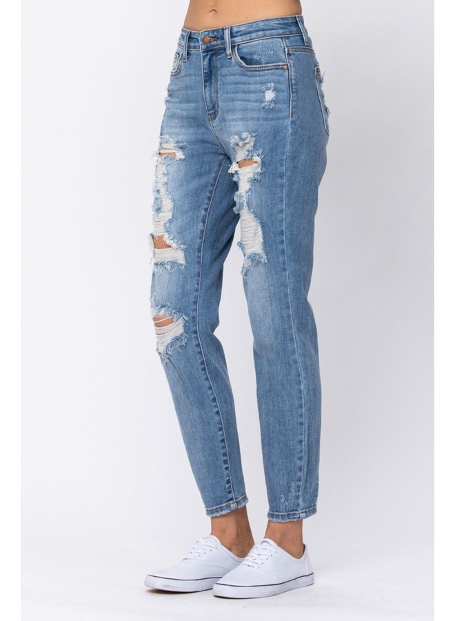 Hi Rise Boyfriend Destroyed Jeans