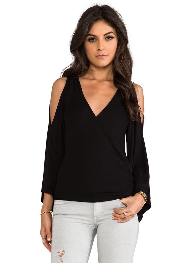 Cold Shoulder Wrap Top with Bell Sleeves