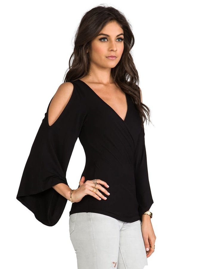 Cold Shoulder Wrap Top with Bell Sleeves