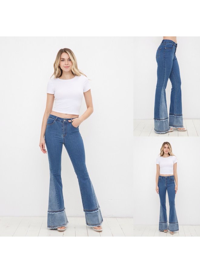 Two Tone Frayed Bell Bottom Jeans