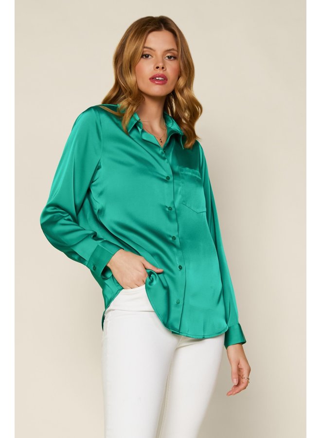 Satin Long Sleeve Button Down Blouse