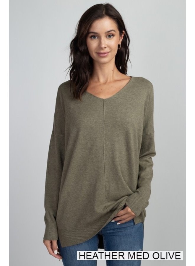 Split Hem V Neck Soft sweater