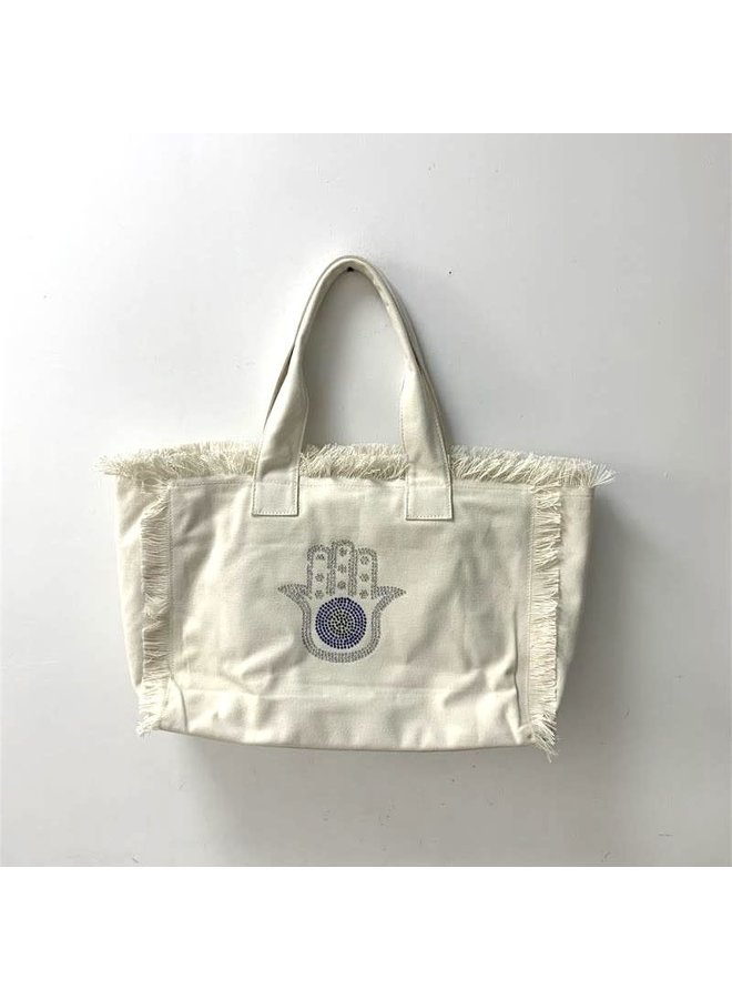 Hamsa Beach Bag-White