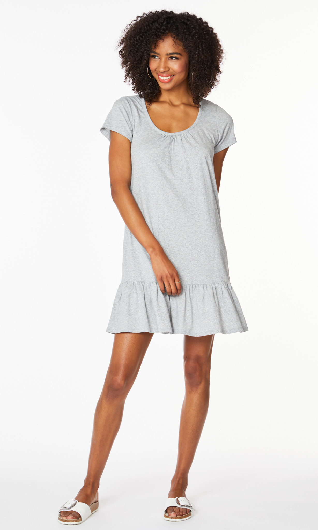 Bobi Short Sleeve Ruffle Hem Dress Casual 2 Dressy Women’s Clothing