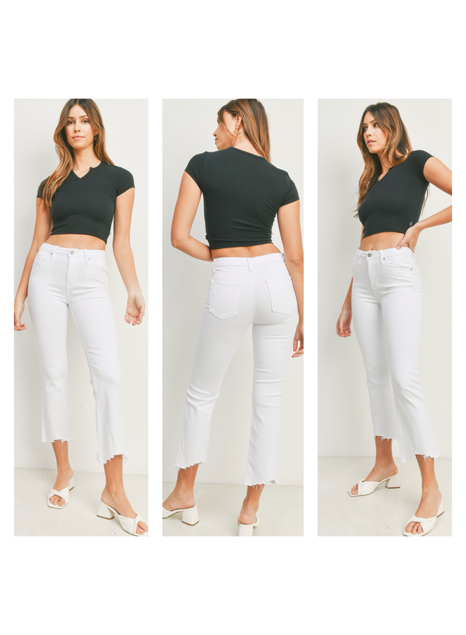 Crop Flare Jeans with Uneven hem