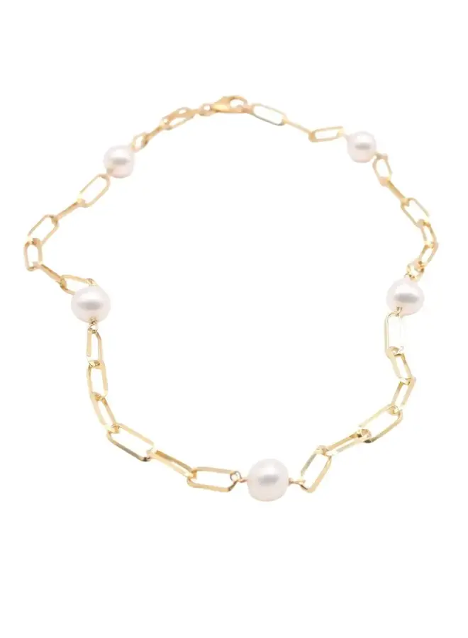 Large Gold Filled Pearl Station Necklace