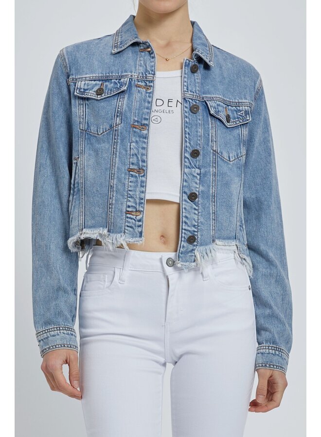 Cropped Frayed Denim Jacket