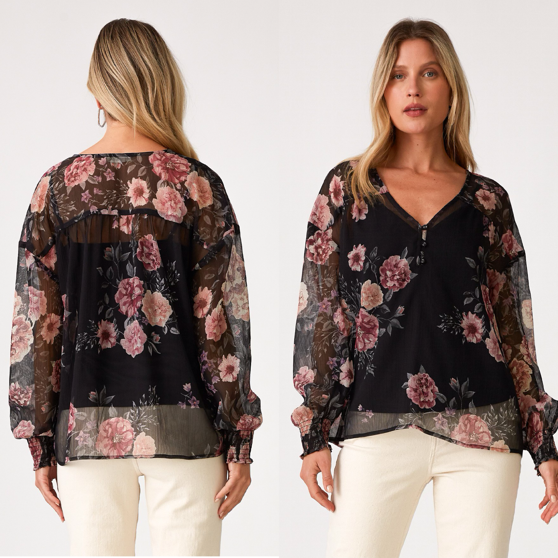 Sheer Floral V Neck blouse - Casual 2 Dressy Women's Clothing