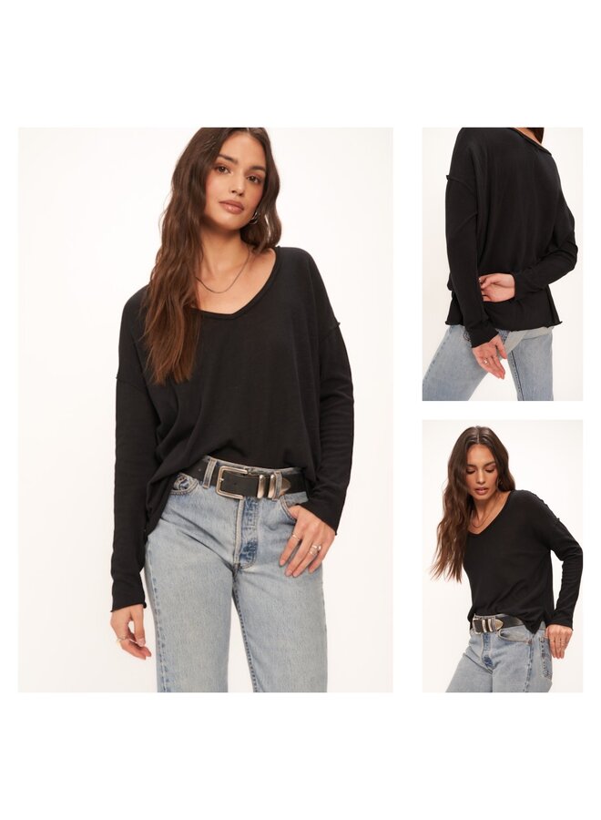 Mae Textured V Neck Long Sleeve Top