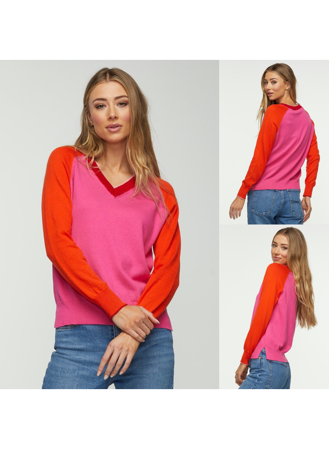 Color Block V Neck Sweater