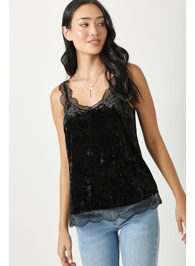 Lace Trim Velvet Tank Tops - Casual 2 Dressy Women's Clothing