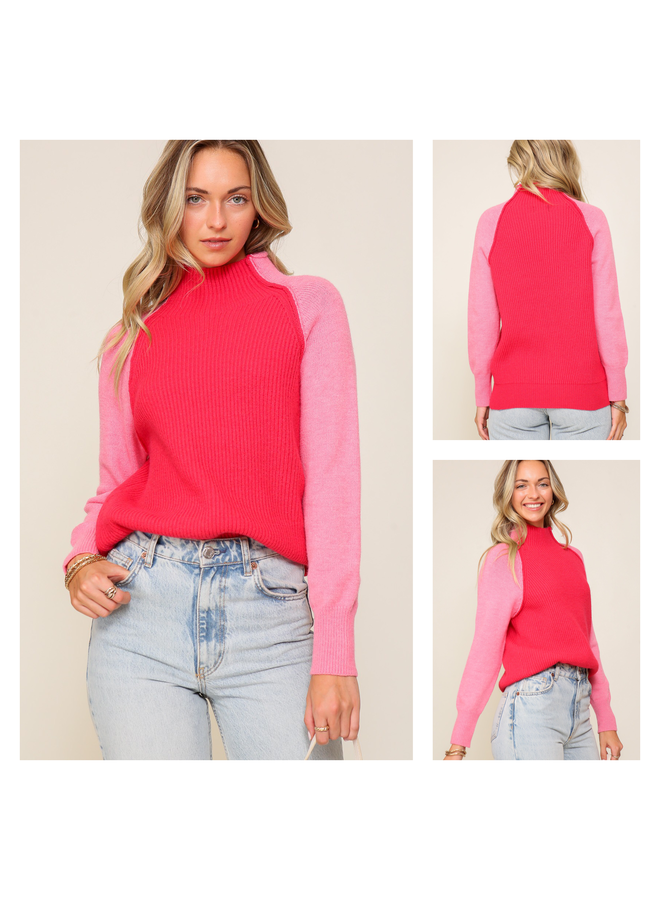 Color Block High Neck Sweater