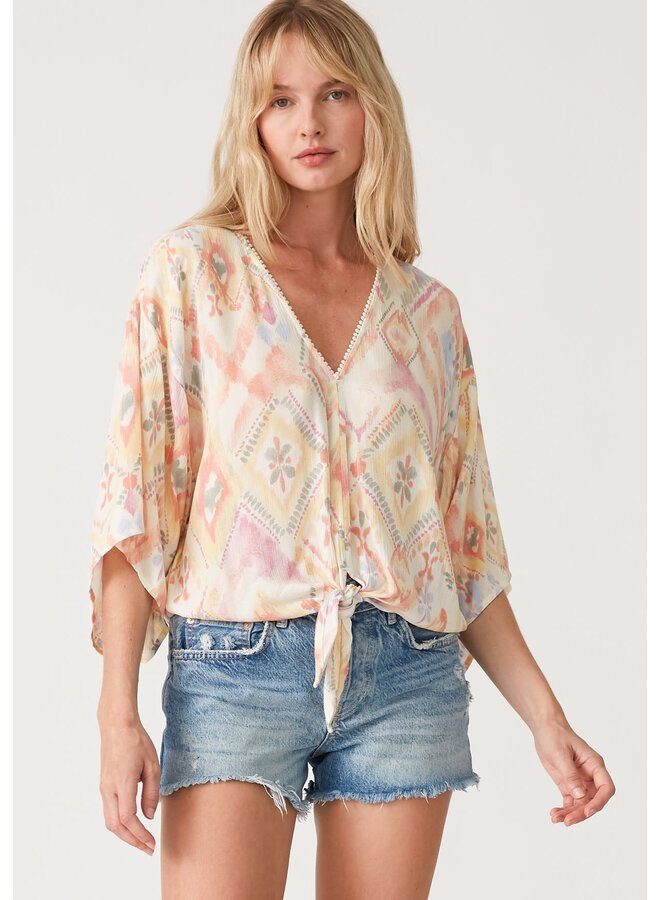 Boho Print Tie Front Top