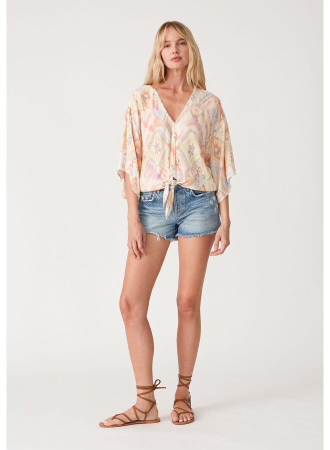 Boho Print Tie Front Top