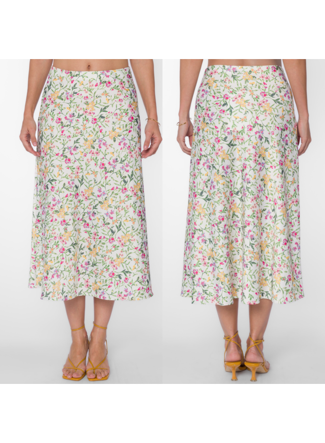 Floral Print Satin Skirt
