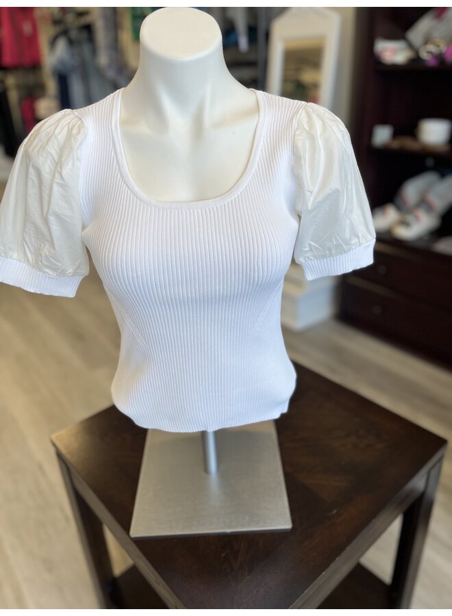 Ribbed Top with Puff Sleeves