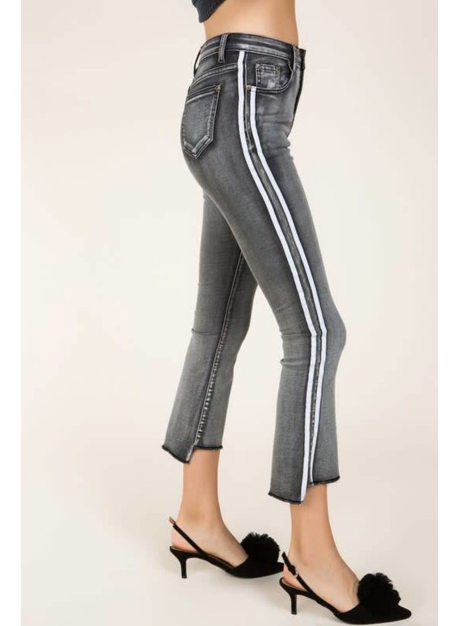 Hi-Rise Cropped Jeans with Side Stripe