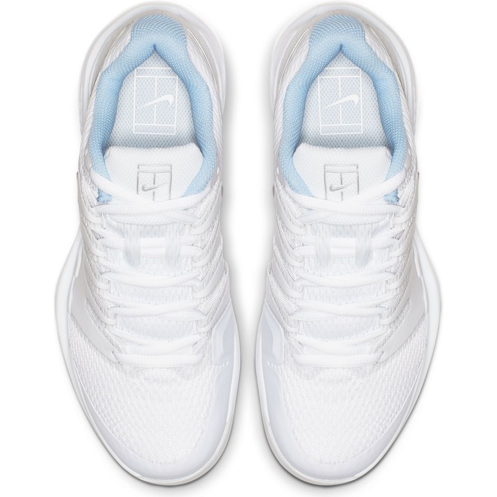 nike women's air zoom vapor x tennis shoes white and metallic silver