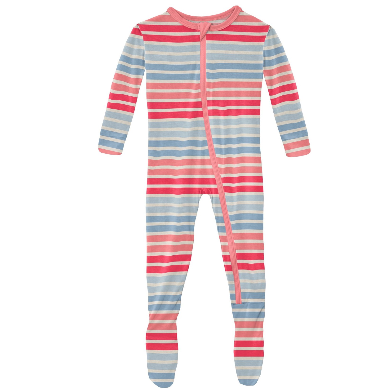 Kickee Pants Print Footie with Zipper Cotton Candy Stripe