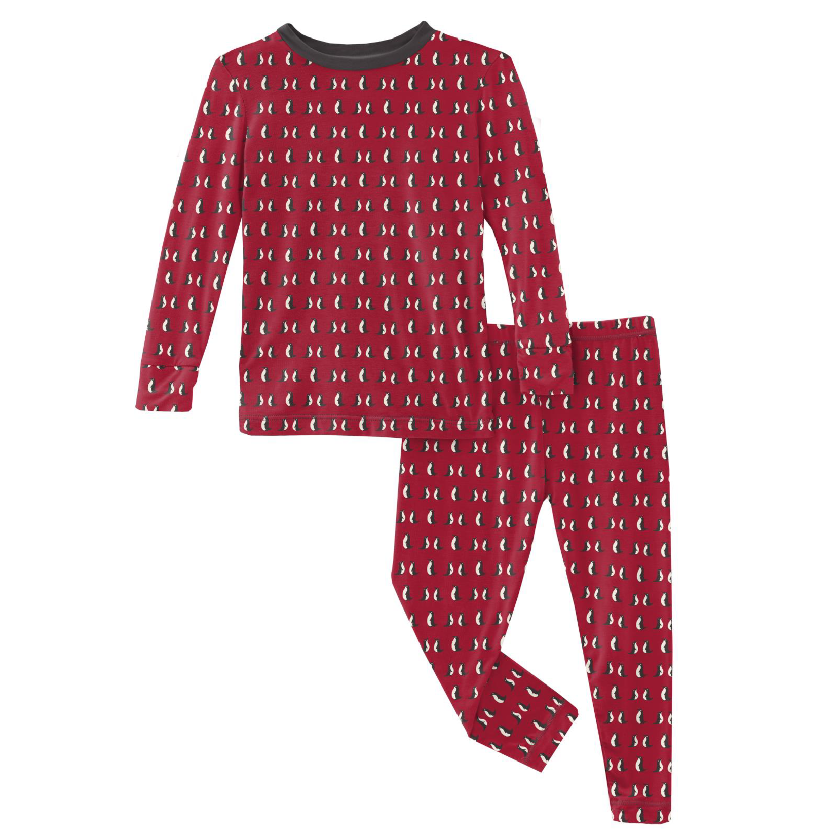 Kickee Pants Print Long Sleeve Pajama Set Crimson Penguins