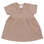 Mebie Baby Pale Pink Short Sleeve Button Ribbed Organic Cotton Dress