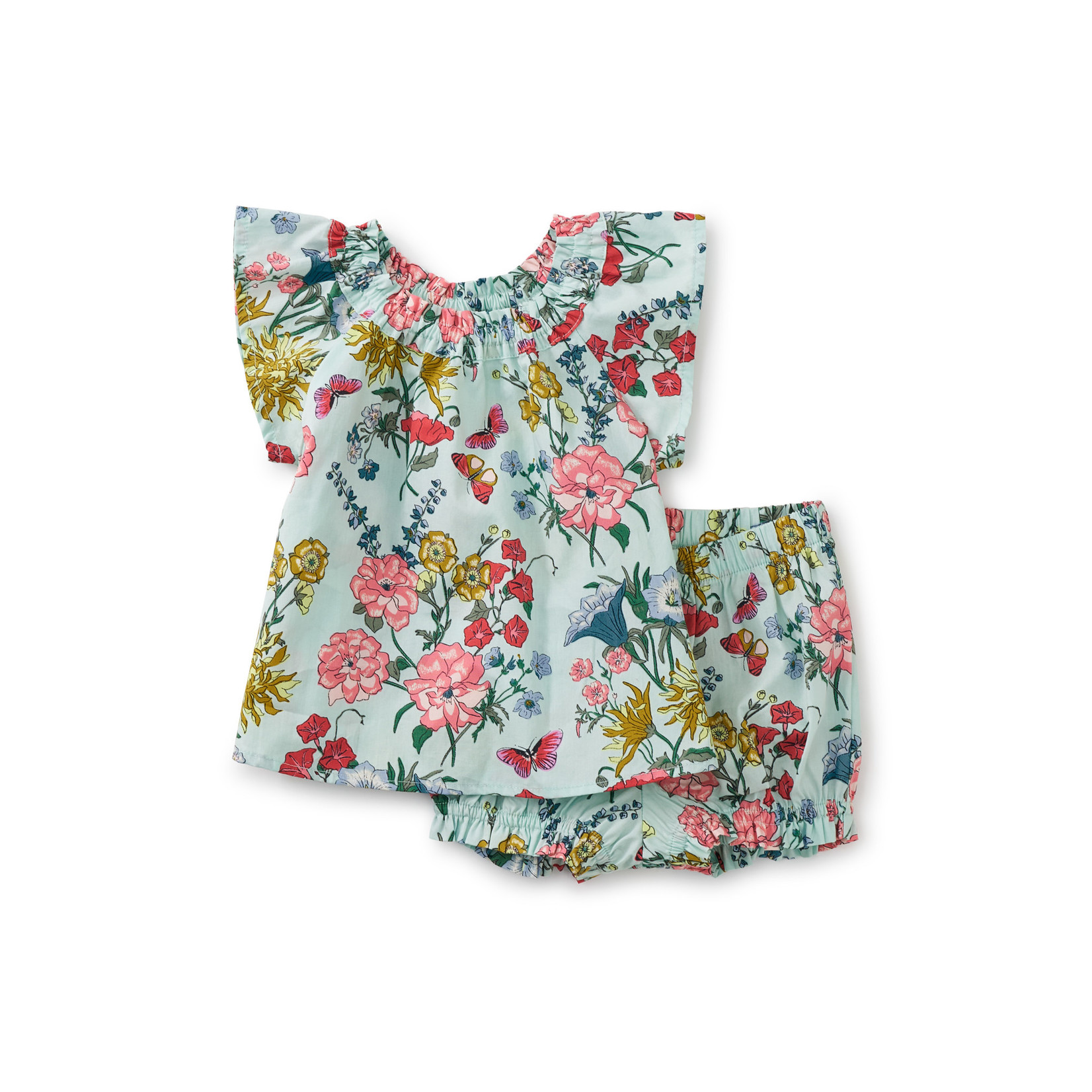 Tea Collection Ruffle Sleeve Baby Set - Intricate Floral