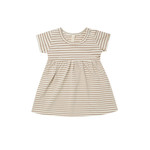 Quincy Mae Short-Sleeve Baby Dress Warm Grey Stripe