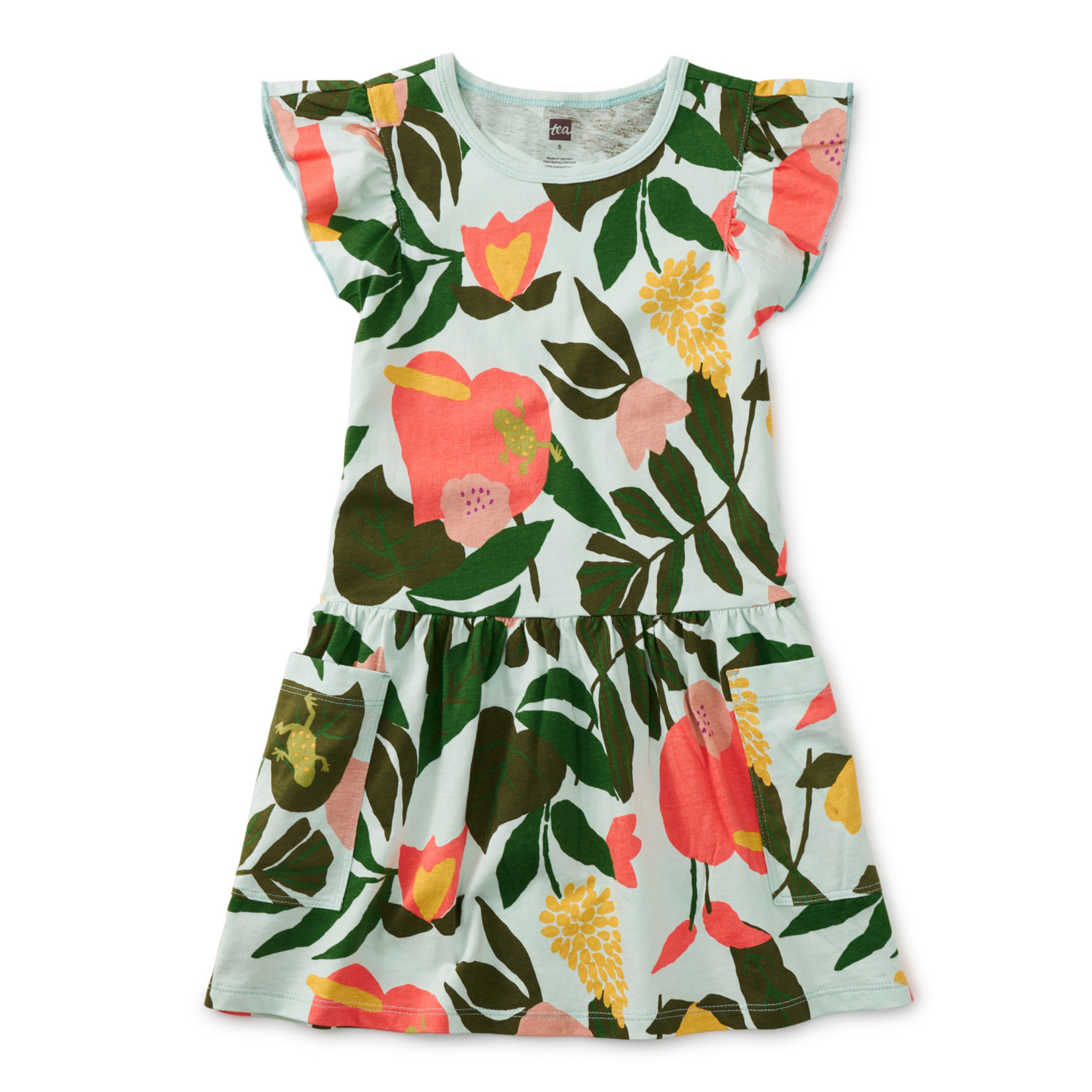 Tea Collection Flutter Sleeve Pocket Dress - Tropical Floral