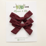 Macie & Me Wine Hand Tied Small Schoolgirl Bow(s) | Pigtail Set (2 Bows)