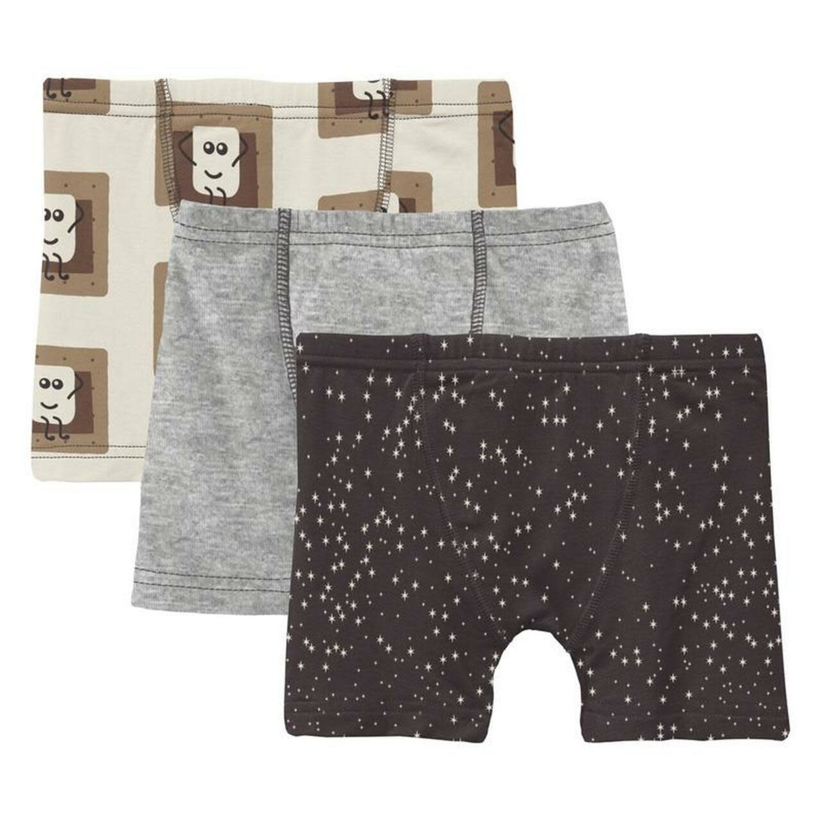 Kickee Pants Boxer Briefs Set - Natural S'mores, Heather Mist & Midnight Constellations 2T-3T