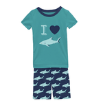 Short Sleeve Pajama Set with Shorts Flag Blue Sharky