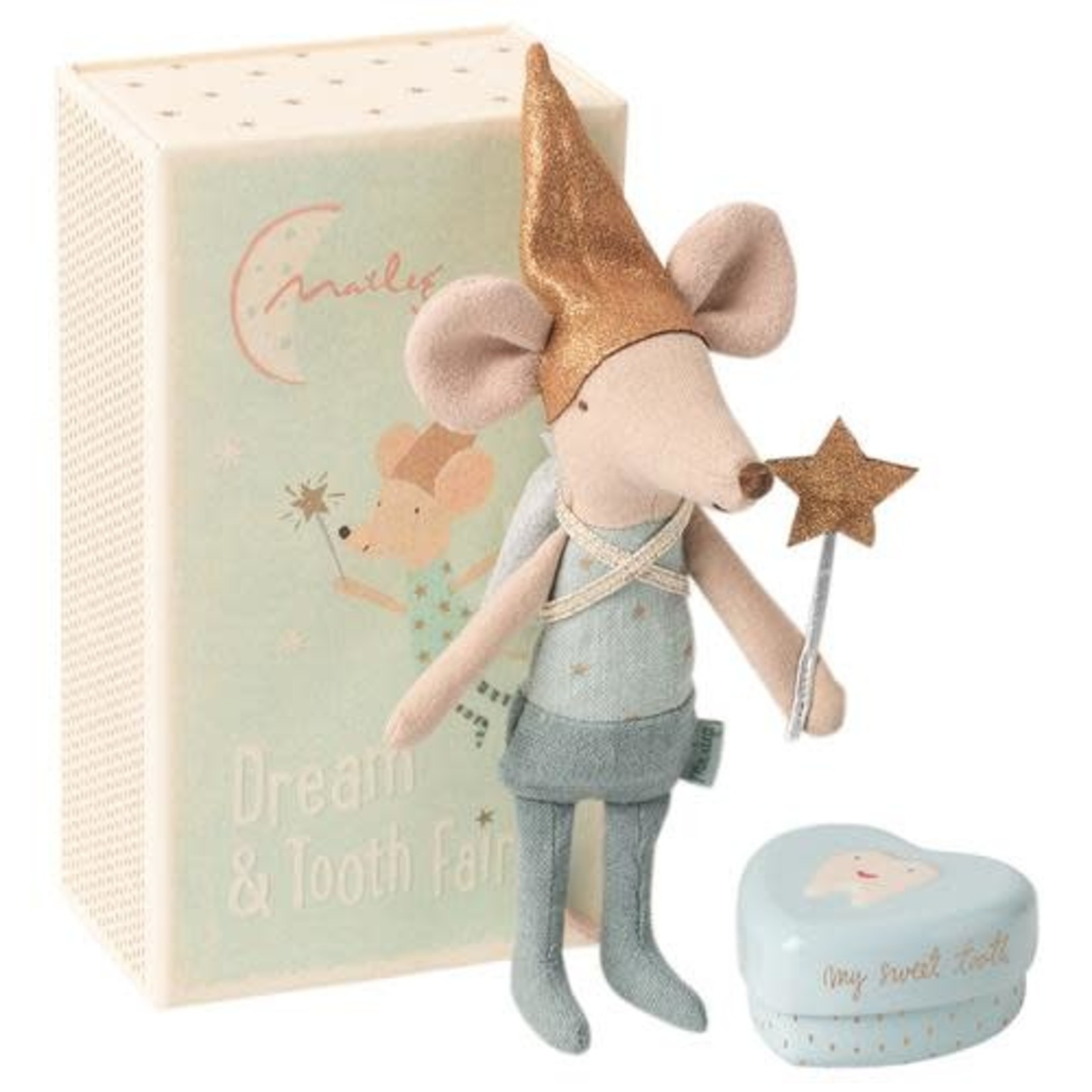 Maileg Tooth Fairy Mouse in Matchbox Blue