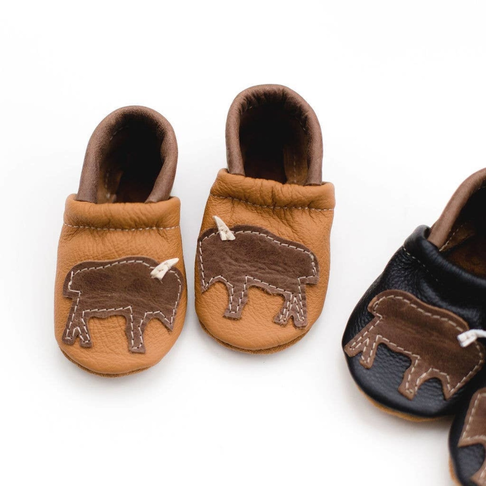 Starry Knight Design Bison on Tan Moccs Baby Shoes