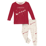 Kickee Pants Print LS Graphic Tee PJ Set Natural Flying Santa