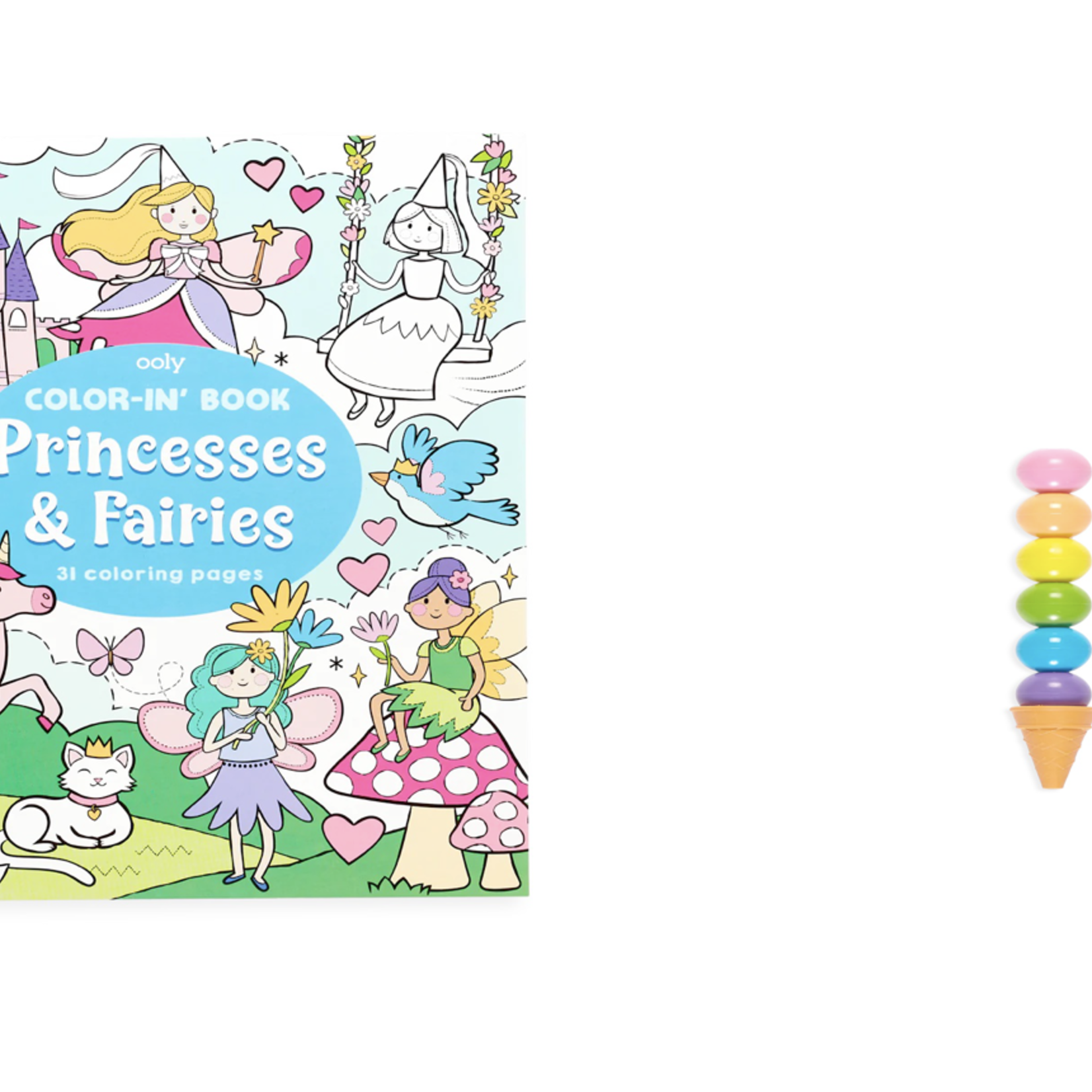 Ooly Coloring Book: Princess & Fairies + Rainbow Scoops Scented Stacking Crayons