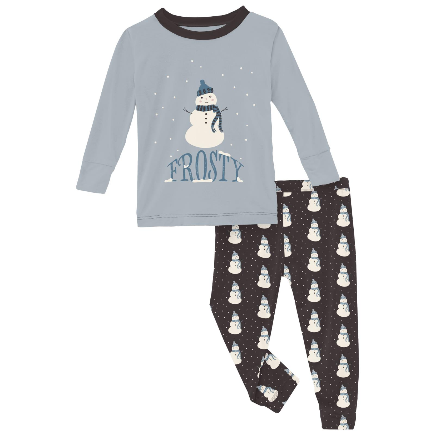 Long Sleeve Graphic Tee Pajama Set in Midnight Tiny Snowman