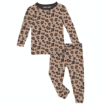 Print Long Sleeve Pajama Set in Suede Cheetah Print