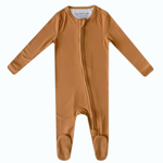 Copper Pearl Zipper Footie - Camel