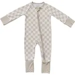 Mebie Baby Bamboo Zipper Footie - Taupe Checkered