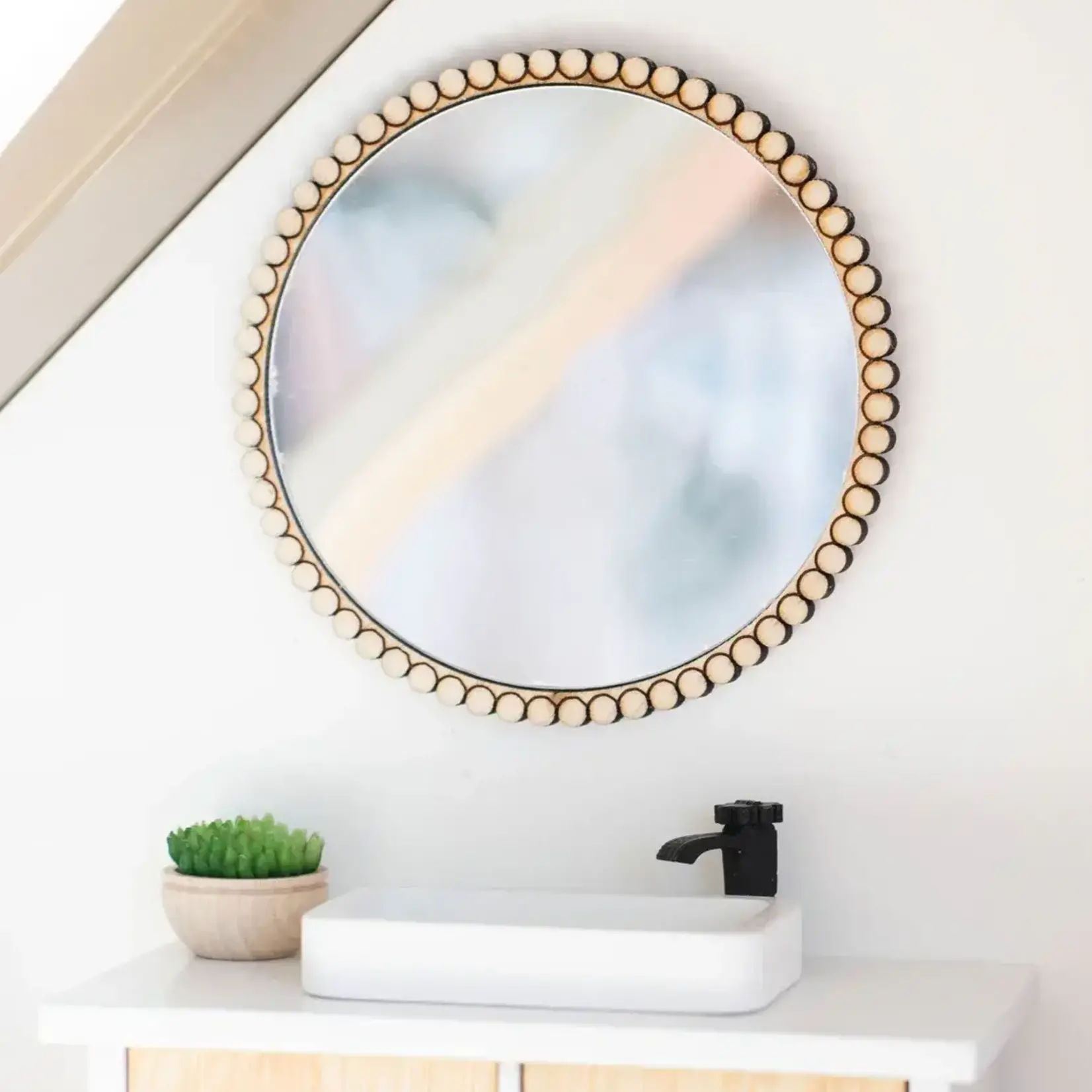 Macy Mae Dollhouse Designs Round Beaded Mirror | Natural Wood