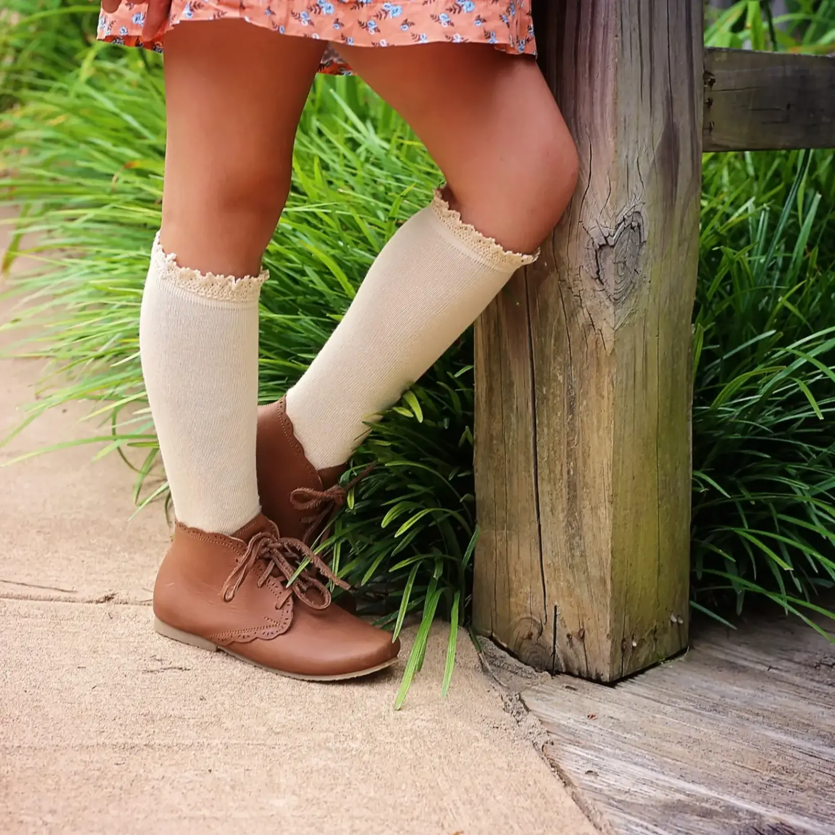 Little Stocking Co. Lace Top Knee High Socks | Vanilla