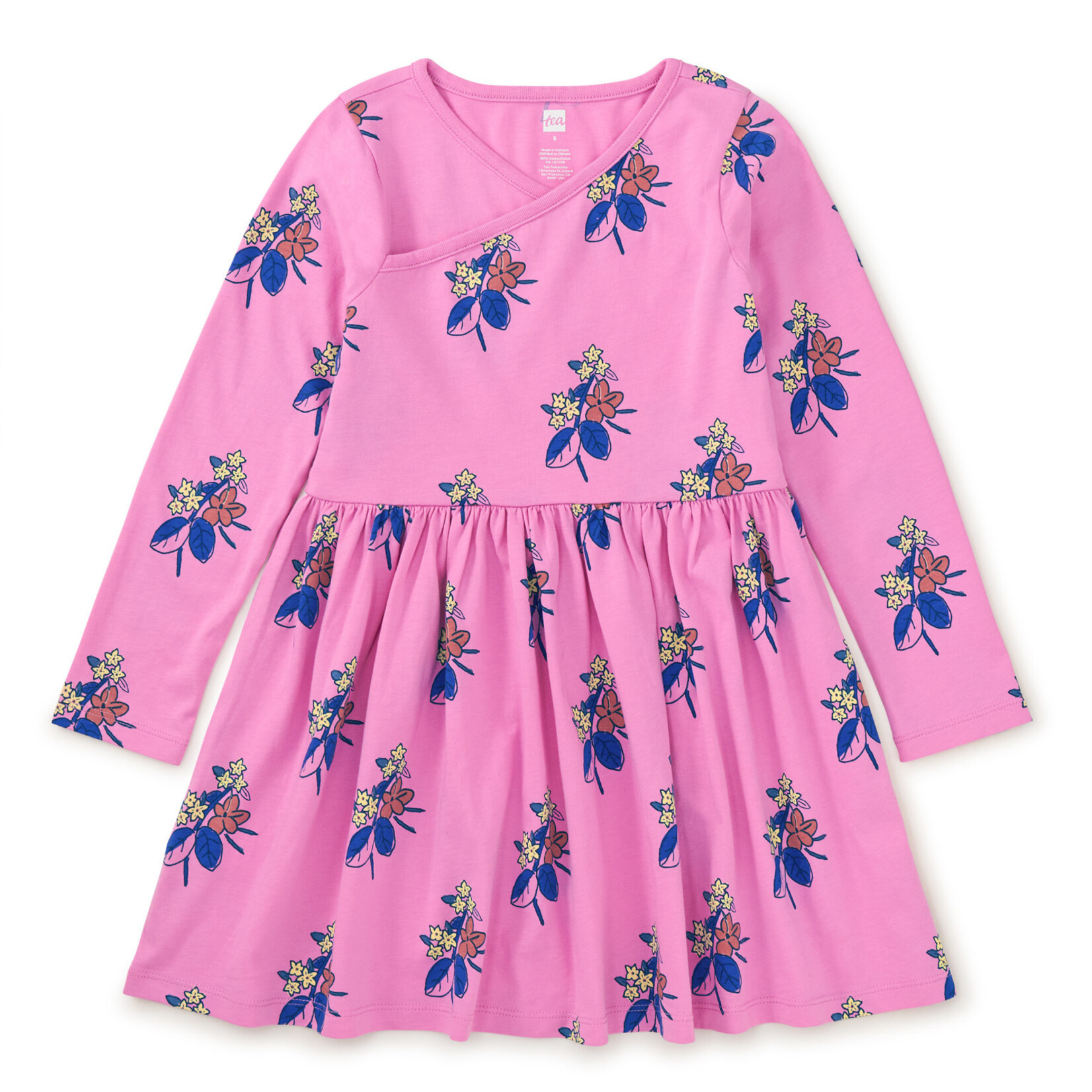 Tea Collection Baby Long Sleeve Wrap Neck Dress | Vintage Block Print Floral