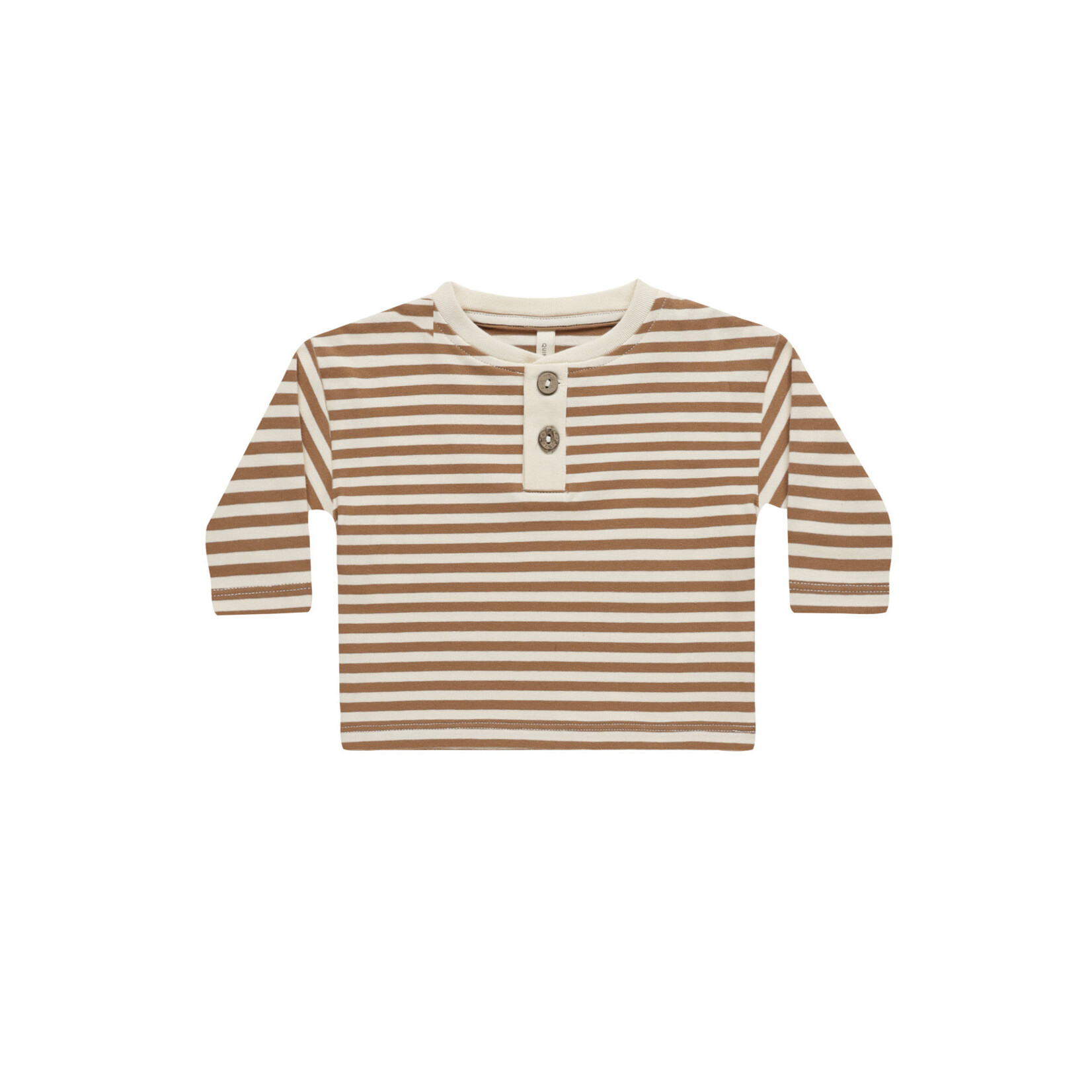 Quincy Mae Long Sleeve Henley Tee | Cinnamon Stripe